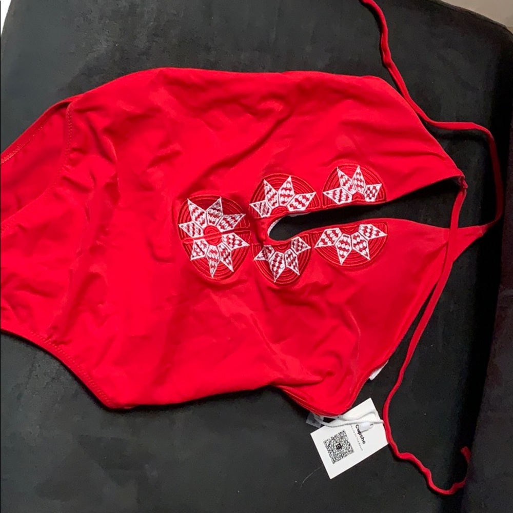 Red one piece bathing suit